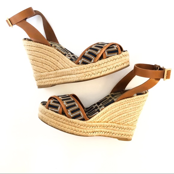 TORY BURCH Florian Brown Espadrille Wedge Sandals - Picture 4 of 8